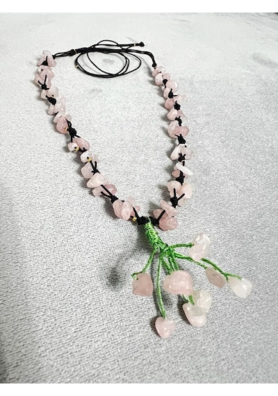 Sertifikalı Pembe Kuvars Doğal Taş El Yapımı Tasarım Kolye Çok REnkli