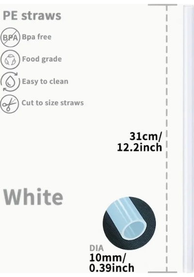 1 Adet Stanl. 40/30 Oz Tumb. Termos Için Renkli Parıltılı Yedek Pipet, 30 Cm Boy / 9 Mm Çap Beyaz