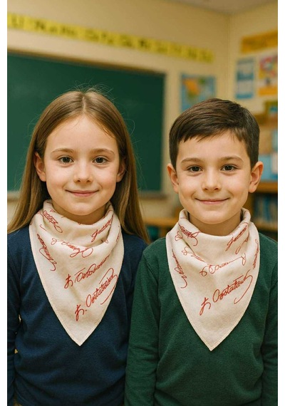 Herşeynota 1 Adet Beyaz Kırmızı Atatürk İmza Fular Bandana - 23 Nisan, 29 Ekim,30 Ağustos, 9 Mayıs %100cotton Çok Renkli