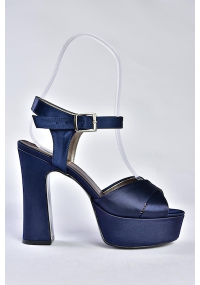 Fox Shoes Lacivert Saten Kumaş Platform Topuklu Kadın Ayakkabı M348202404 Lacivert