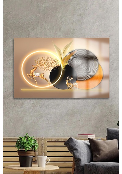 Gold Geyik Soyut Cam Tablo Modern Duvar Dekoru Solmayan Canlı Renkler Salon Ve Oturma Odası Yeni Ev Hediyesi 4mm Kırılmaz Cam
