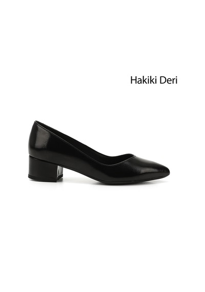 Gönderi(R) Gönderi R Siyah Rugan Kısa Kalın Topuklu Hakiki Deri Ayakkabı Sıyah Rugan