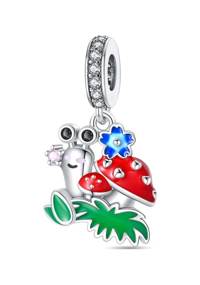 Şirin Kırmızı Kabuklu Salyangoz Sallantılı Charm Gümüş