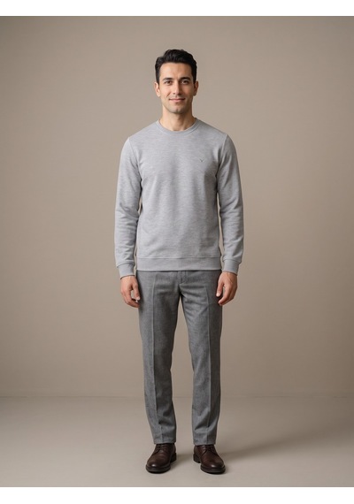 Maccali Erkek Açık Gri Selanik Bisiklet Yaka Sweatshirt