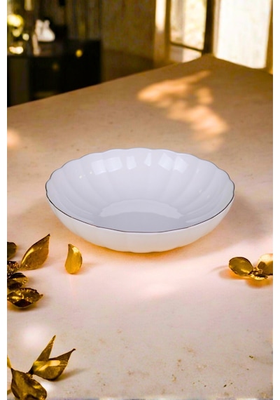 Kütahya Porselen Bone Luz Altın Yaldzlı Bowl Kase 25x6cm 2000ml Tekli Bnlzf25ks00 Çok Renkli