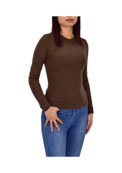 Kadın Düz Renk Vücuda Oturan Uzun Kollu Sweatshirt Bgl-st04209 Kahve