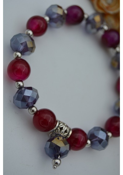 Stoneage Jewellery Çek Kristali ve Mor Akik Bileklik Çok Renkli