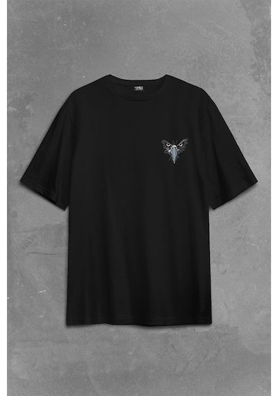 Siyah Unisex T-shirt Kargalar Sürüyle Kartallar Yalnız Uçar Yazı Baskılı Oversize Tişört 001