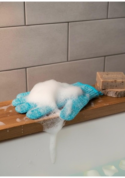 2 Li Banyo Kese Peeling Eldiven Seti Turkuaz Turkuaz
