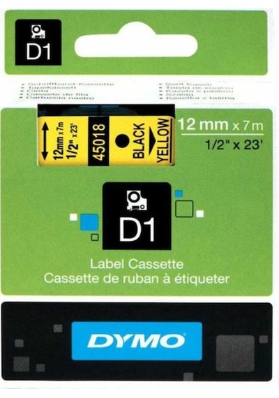 Dymo 45018 S0720580 D1 Sarı/Siyah Yedek Şerit 12 MM X 7 M