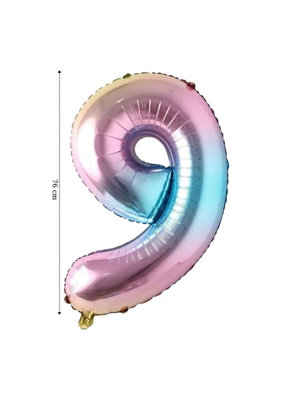 Folyo Balon 9 Rakamı Helyum 76 Cm Balon Gökkuşağı Çok Renkli