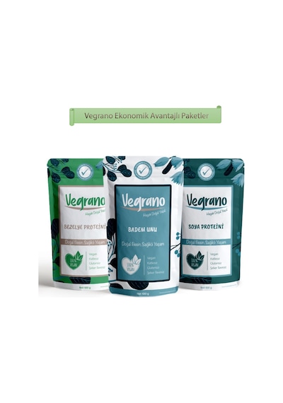 Vegrano Bezelye Proteini 100 G + Soya Proteini 100 G + Badem Unu 100 G