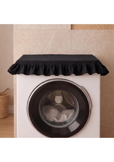 Fırfırlı Çamaşır Makinesi Örtüsü - Çeyizlik Dekoratif Banyo Makine Kılıfı- Siyah