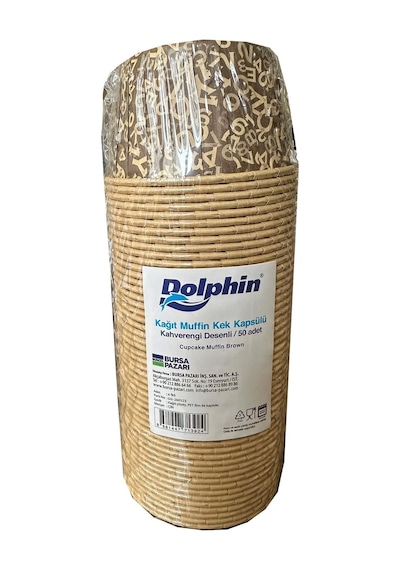 Dolphin Muffin Kağıt Karton Yazı Desenli Cupcake Kek Kalıbı Kapsülü Kabı - 50 Adetlik 1 Paket