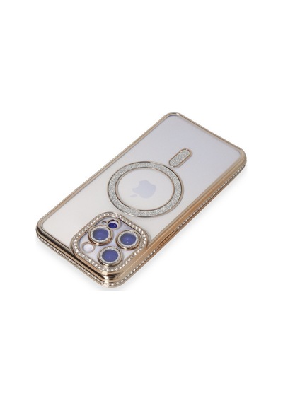Apple iPhone Uyumlu  15 Pro Uyumlu Kılıf Joke Simli Magneticsafe Kılıf - Gold