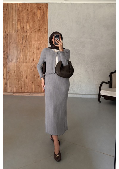 Riella Butik Elvin Tesettür Takım Gri