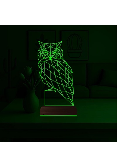 Luvivia Baykuş Polygonal 3d Lamba - Masa Gece Lambası Şeffaf