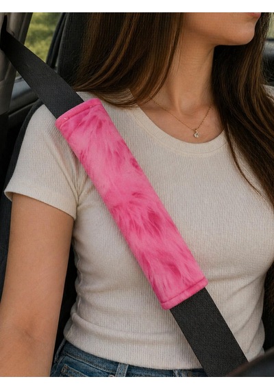 Pembe Tie-dye Desenli Emniyet Kemeri Pedi, Yumuşak Süngerli Kumaş, 26 Cm, Universal, 2 Adet