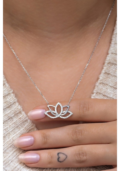 Nereze 925 Ayar Gümüş Rodyumlu Lotus Çiçeği Kolye