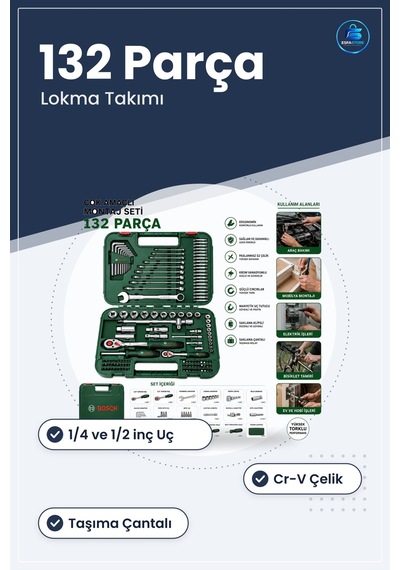 132 Parça Lokma Takımı Ve 1/4 İnç Cırcır Kollu Alyan Bits Uç Uzat