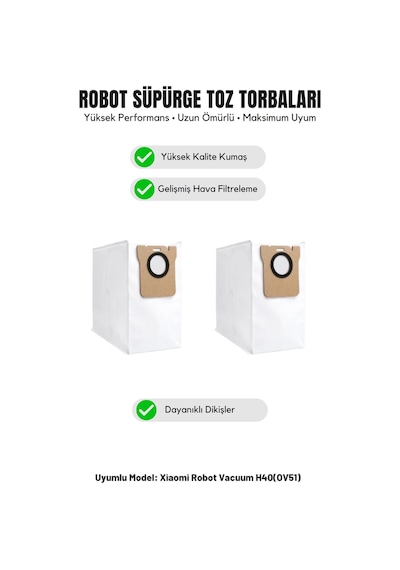 Asgard Grup Xiaomi İle Uyumlu Xıaomı H40 Ov51 Toz Torbası 2 Adet 24.0