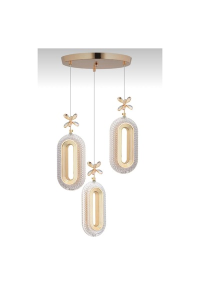 3'li Gold Kaplama Sarkıt Led Salon Avize 3 Renk Ledli Gold
