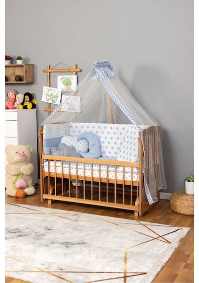 Ahşap Beşik Anne Yanı Beşik Vernikli 60x120 - Mavi Yıldız 3 Yastık Uyku Seti + Yatak Ahşap Ahşap Beşik Anne Yanı Beşik Vernikli 60x120 - Mavi Yıldız 3 Yastık Uyku Seti + Yatak Ahşap
