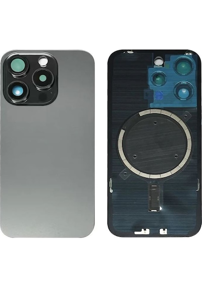 Apple Uyumlu iPhone 15 Pro Siyah Full Nfc Ve Demirli Arka Kapak Batarya Kapağı Pil Kapağı Siyah