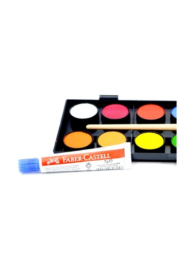 Faber Castell 4 Lü Boyama Seti 12 Li Kuru + Keçeli + Pastel + Sulu Boya + Sıvı Yapıştırıcı