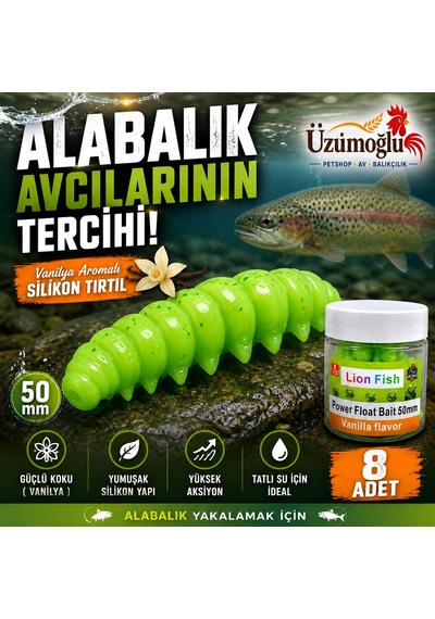 Üzümoğlu Vanilya Aromalı Silikon Tırtıl 50mm 8 Adet Alabalık Yemi