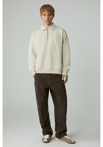 Grımelange Shıftd Erkek Bisiklet Yaka Uzun Kollu Fermuarlı Bej Sweatshirt Bej