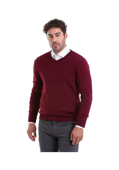 Hatemoğlu Erkek Bordo Regular Fit Desenli V Yaka Triko Kazak