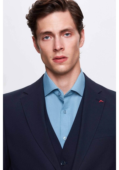 D's Damat Ds Damat Slim Fit Lacivert Mono Yaka Tek Yırtmaçlı Astarlı Takim Elbise Yelekli 4HFY5ORT01599 Lacivert