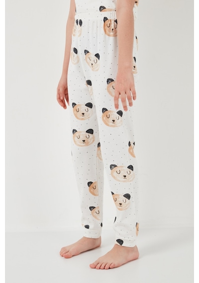 Lela % 100 Pamuk Bisiklet Yaka Kısa Kollu Kız Çocuk Pijama Takımı 6651002 Ekru