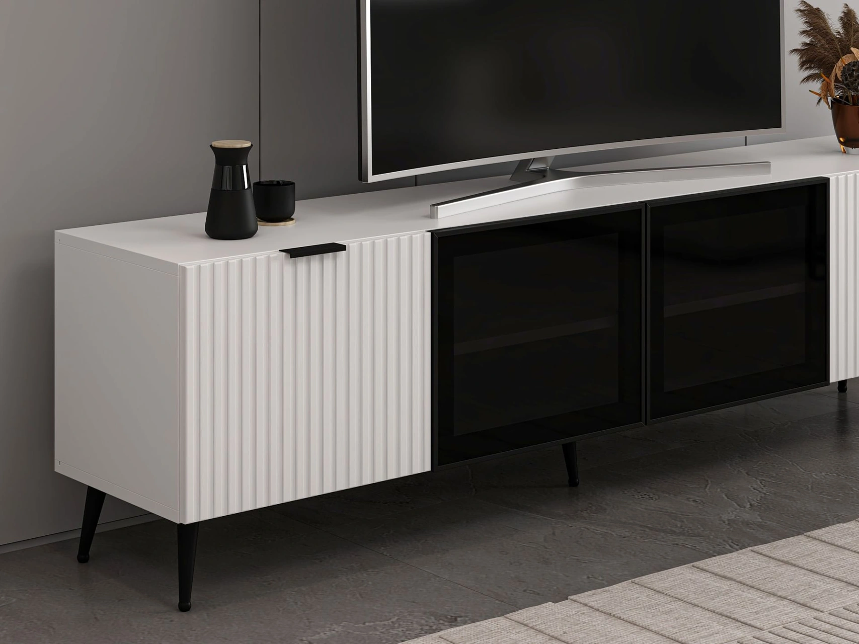 Plus Tv Ünitesi Cam Kapak Beyaz/beyaz Beyaz