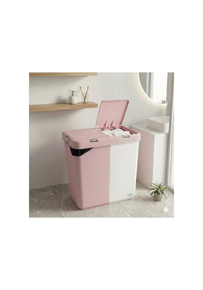 Çift Hazneli Kirli Çamaşır Sepeti 80 Litre 40+40 - Otomatik Kapaklı Beyaz & Renkli Ayrıştırma Pembe-beyaz Pembe-beyaz Çift Hazneli Kirli Çamaşır Sepeti 80 Litre 40+40 - Otomatik Kapaklı Beyaz & Renkli Ayrıştırma Pembe-beyaz Pembe-beyaz
