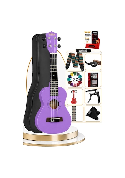 Midex UKX-233PRP Mor Concert Ukulele (Askı Çanta Pena)