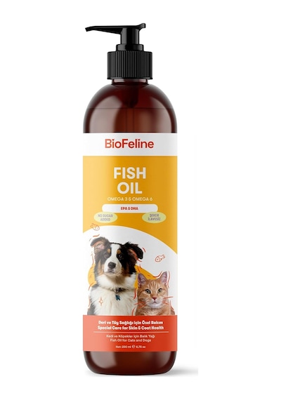 Biofeline Fish Oil Ve Omega 3 Ve 6 İçerikli Balık Yağı Ve Kedi Ve Köpekler İçin Tüy Ve Genel Zindelik Tamamlay