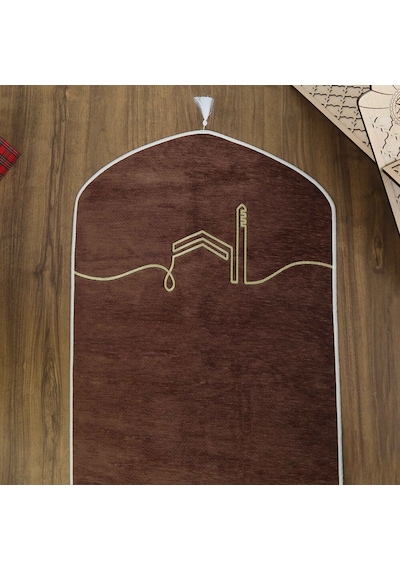 El Kuba Lüks Astarlı Biyeli Seccade Kahverengi 66x125cm 565 Gr