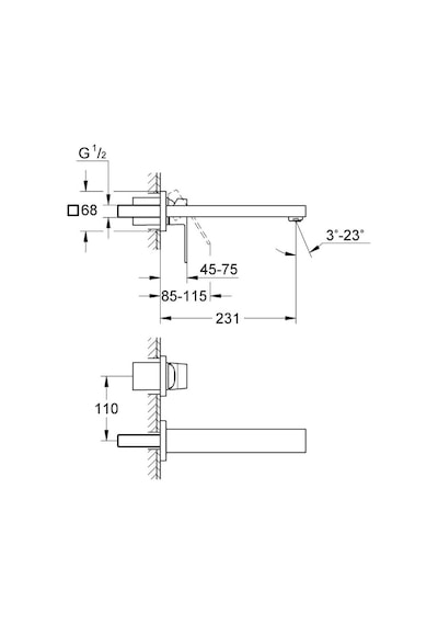 Grohe Eurocube İki Delikli Duvardan Lavabo Bataryası M-Boyut 23