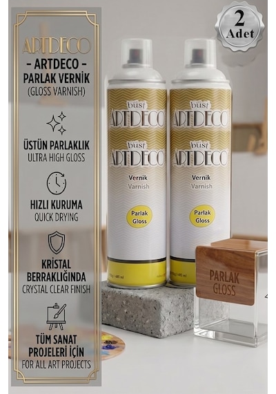 Parlak Vernik 400 Ml Sprey 2 Adet Artdeco Kalıcı Şeffaf Koruma İç Ve Dış Mekan Akrilik Çizilmeye Karşı Dayanıklı Kalıcı