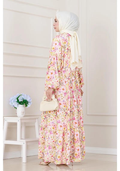 Sevitli Lilyum Çiçekli Elbise-pembe-5257 Pembe