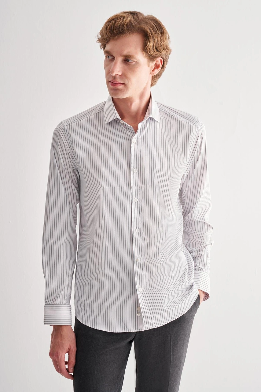 İmza Beyaz Yarım İtalyan Yaka Uzun Kol Cepsiz Slim Fit Cls Gömlek 1004255174 Beyaz