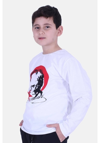 Fyk Kids Atatürk Imza Baskılı Unisex Çocuk Sweatshirt Beyaz - Kırmızı