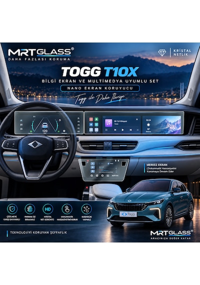 Togg T10x Uyumlu 9h Nano Dijital Gösterge Ve Multimedya Komple Ekran Koruyucu Seti