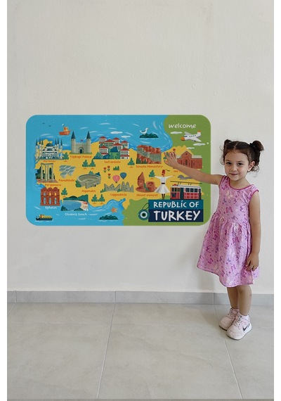 Eğitici Ve Öğretici Cocuk Odası Türkiye Haritası Duvar Sticker-85x130-3871 Çok Renkli