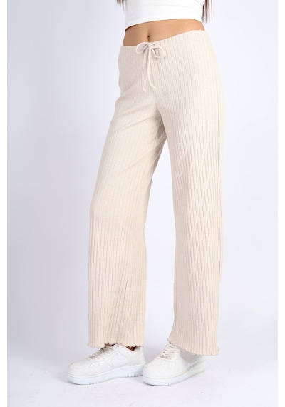 Soft&Basic Punta Raporlu Geniş Paça Bej Pantolon Bej
