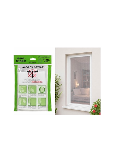 Pratik Sineklik Hazır Tül Sineklik Tek Kanat 75 Cm X 125 Cm, Kapı Ve Pencere Uyumlu Pimapen İçin Böcek Ve Sinek Engelleyici Tül, 4 Metre Yapıştırma Bantlı