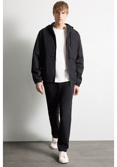 Defacto Slim Fit Kapüşonlu Fermuarlı Siyah Erkek Mont H1499ax/bk27