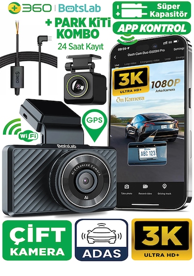 360+ Botslab G500H Pro ADAS Ön 3K QHD -Arka 1080P FHD 150° Açı WiFi+GPS Araç İçi Kamera+Park Modu